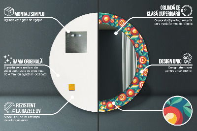 Runder Spiegel mit bedrucktem Rahmen Geometrisch früchte und blätter
