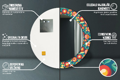 Runder Spiegel mit bedrucktem Rahmen Geometrisch früchte und blätter