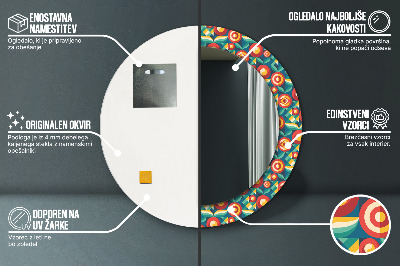 Runder Spiegel mit bedrucktem Rahmen Geometrisch früchte und blätter