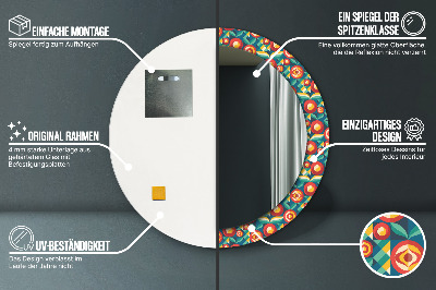 Runder Spiegel mit bedrucktem Rahmen Geometrisch früchte und blätter