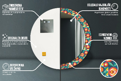 Runder Spiegel mit bedrucktem Rahmen Geometrisch früchte und blätter