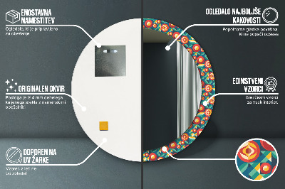 Runder Spiegel mit bedrucktem Rahmen Geometrisch früchte und blätter