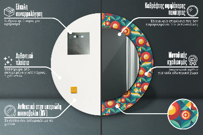 Runder Spiegel mit bedrucktem Rahmen Geometrisch früchte und blätter