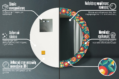 Runder Spiegel mit bedrucktem Rahmen Geometrisch früchte und blätter