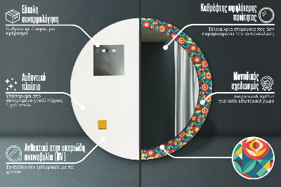 Runder Spiegel mit bedrucktem Rahmen Geometrisch früchte und blätter