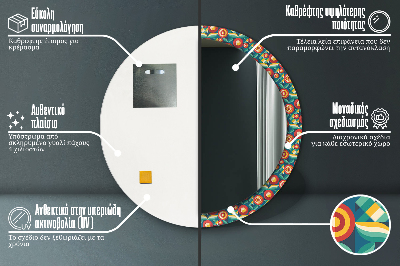 Runder Spiegel mit bedrucktem Rahmen Geometrisch früchte und blätter