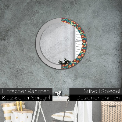 Runder Spiegel mit bedrucktem Rahmen Geometrisch früchte und blätter