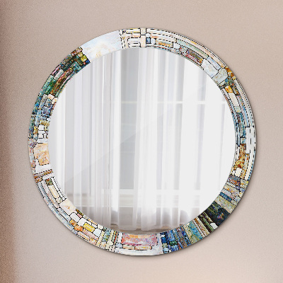 Runder Spiegel mit bedrucktem Rahmen Abstrakt gebeizt glas