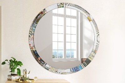Runder Spiegel mit bedrucktem Rahmen Abstrakt gebeizt glas