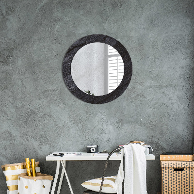 Runder Spiegel mit bedrucktem Rahmen Schwarz stein