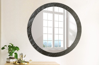 Runder Spiegel mit bedrucktem Rahmen Schwarz stein