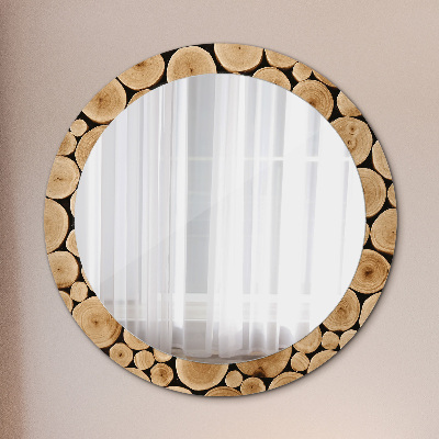 Runder Spiegel mit bedrucktem Rahmen Holz baumstämme