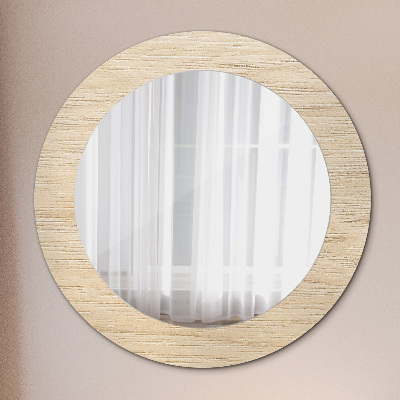 Runder Spiegel mit bedrucktem Rahmen Licht holz