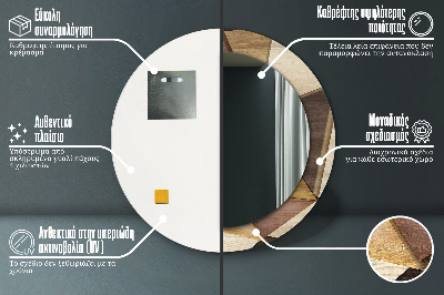 Runder Spiegel mit bedrucktem Rahmen Geometrisch holz 3d