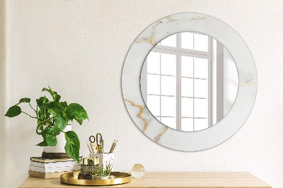 Runder Spiegel mit bedrucktem Rahmen Weiß gold marmor