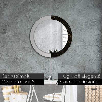 Runder Spiegel mit bedrucktem Rahmen Schwarz marmor