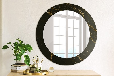 Runder Spiegel mit bedrucktem Rahmen Schwarz marmor