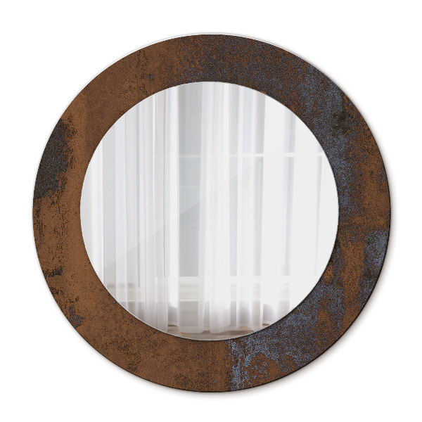 Runder Spiegel mit bedrucktem Rahmen Metallisch rustikal