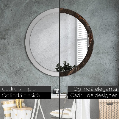 Runder Spiegel mit bedrucktem Rahmen Braun marmor