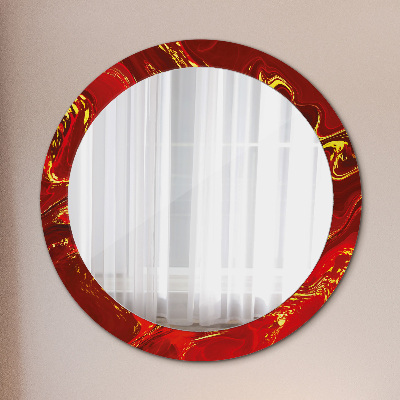 Runder Spiegel mit bedrucktem Rahmen Rot marmor