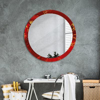 Runder Spiegel mit bedrucktem Rahmen Rot marmor