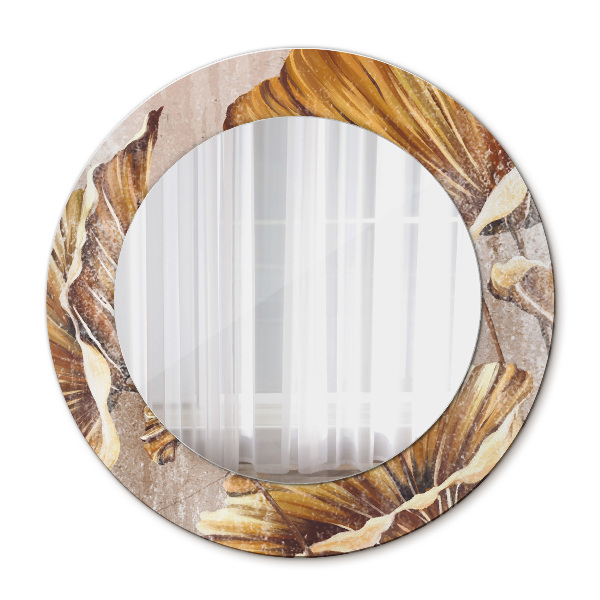 Runder Spiegel mit bedrucktem Rahmen Golden blätter