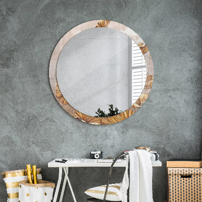 Runder Spiegel mit bedrucktem Rahmen Golden blätter