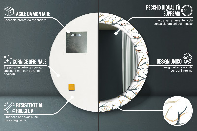 Runder Spiegel mit bedrucktem Rahmen Spatzen vögel äste