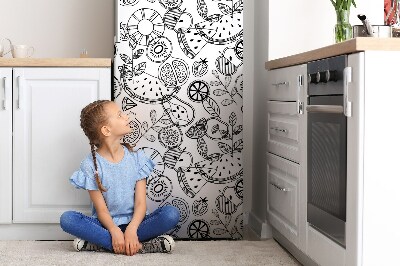 Kühlschrank aufkleber Gezeichnete schwarze und weiße früchte