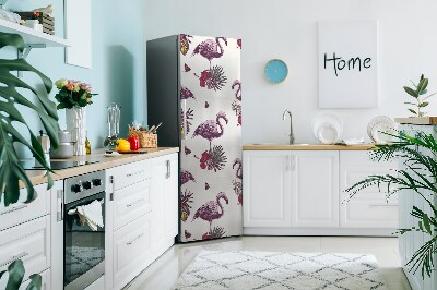 Kühlschrank aufkleber Flamingos und hibiskus