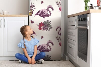 Kühlschrank aufkleber Flamingos und hibiskus