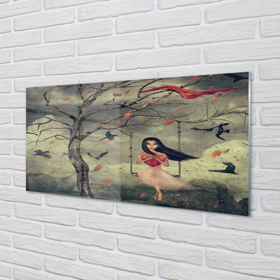 Acrylglasbilder Rock wolken tochter baum vögel