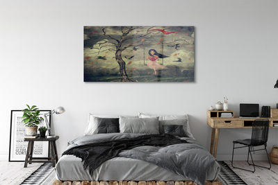 Acrylglasbilder Rock wolken tochter baum vögel