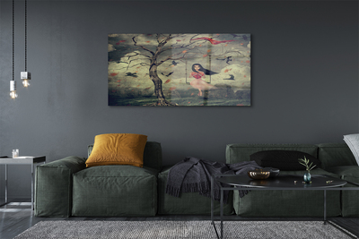 Acrylglasbilder Rock wolken tochter baum vögel
