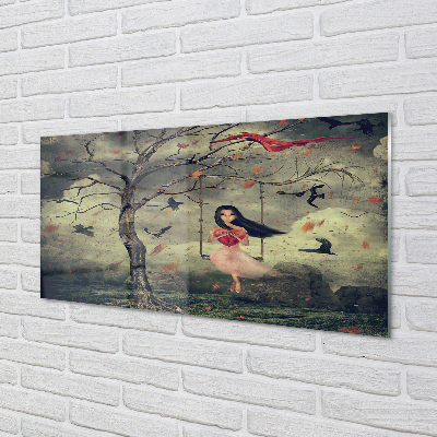Acrylglasbilder Rock wolken tochter baum vögel