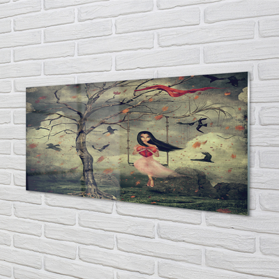 Acrylglasbilder Rock wolken tochter baum vögel