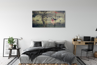 Acrylglasbilder Rock wolken tochter baum vögel