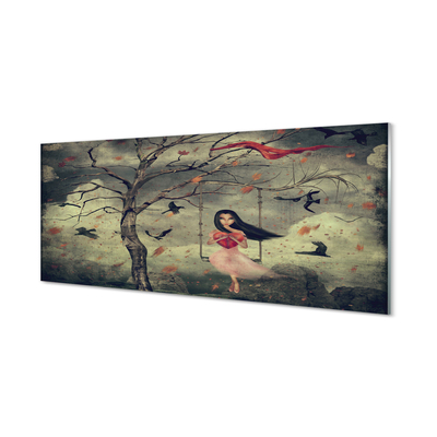 Acrylglasbilder Rock wolken tochter baum vögel