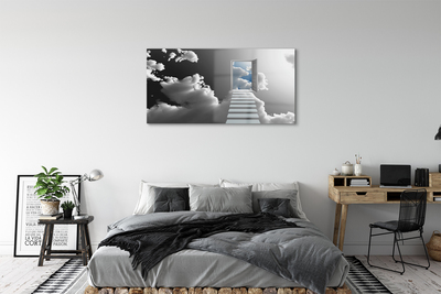 Acrylglasbilder Treppen wolken tür