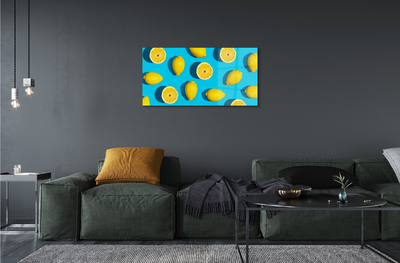 Acrylglasbilder Zitronen auf einem blauen hintergrund