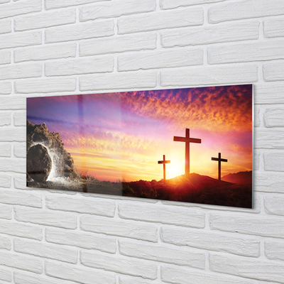 Acrylglasbilder Kreuz höhle sonnenuntergang