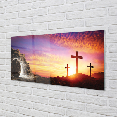 Acrylglasbilder Kreuz höhle sonnenuntergang