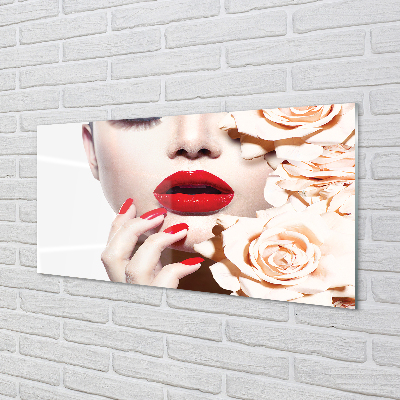 Acrylglasbilder Rote lippen frau rosa