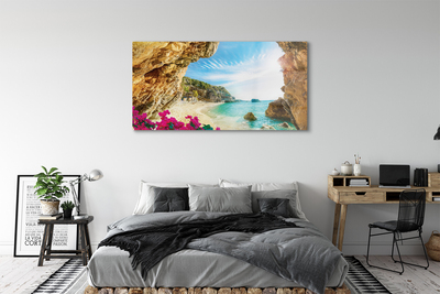 Acrylglasbilder Griechenland küste klippen blumen