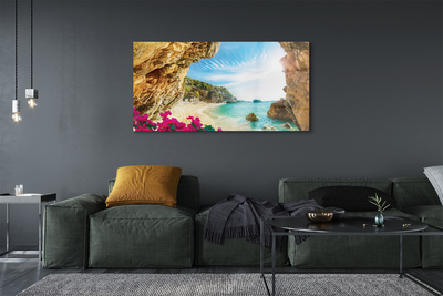 Acrylglasbilder Griechenland küste klippen blumen