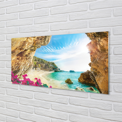 Acrylglasbilder Griechenland küste klippen blumen