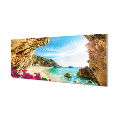 Acrylglasbilder Griechenland küste klippen blumen