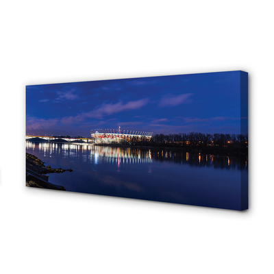 Leinwandbilder Warschau Stadion Fluss Brücke Nacht