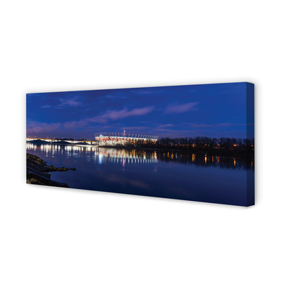 Leinwandbilder Warschau Stadion Fluss Brücke Nacht