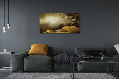 Leinwandbilder Drachen-Mountain-Gold Wolken